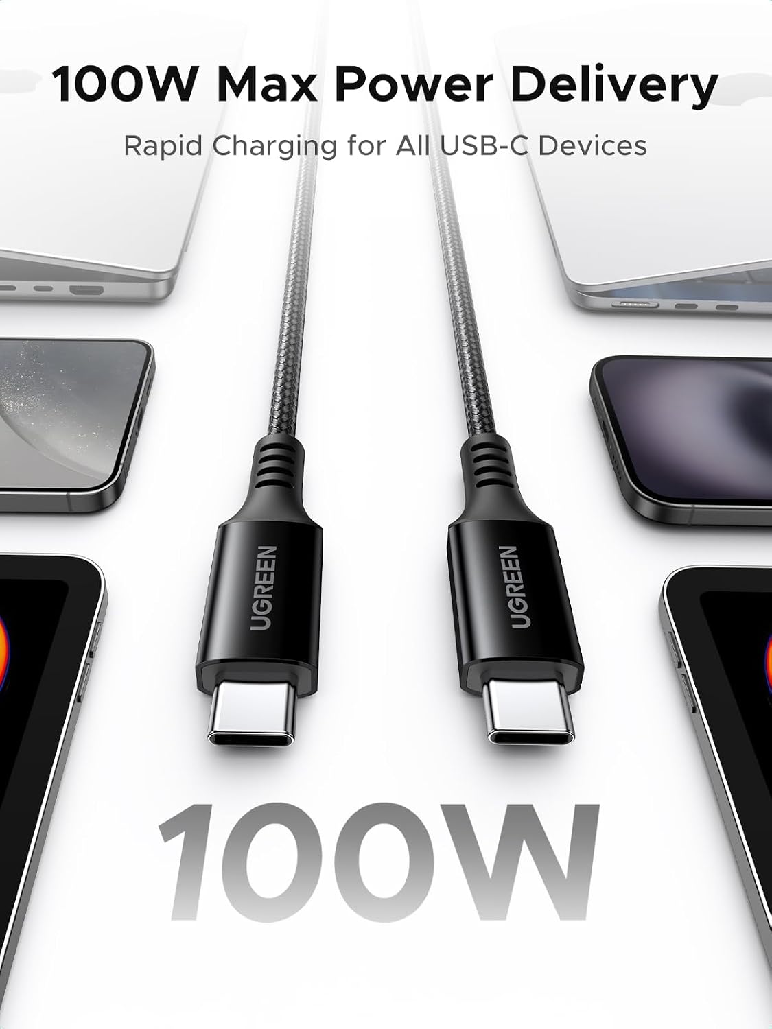 UGREEN USB C to USB-C Charger Cable 100W 5A Type C to C Fast Charging, 2M