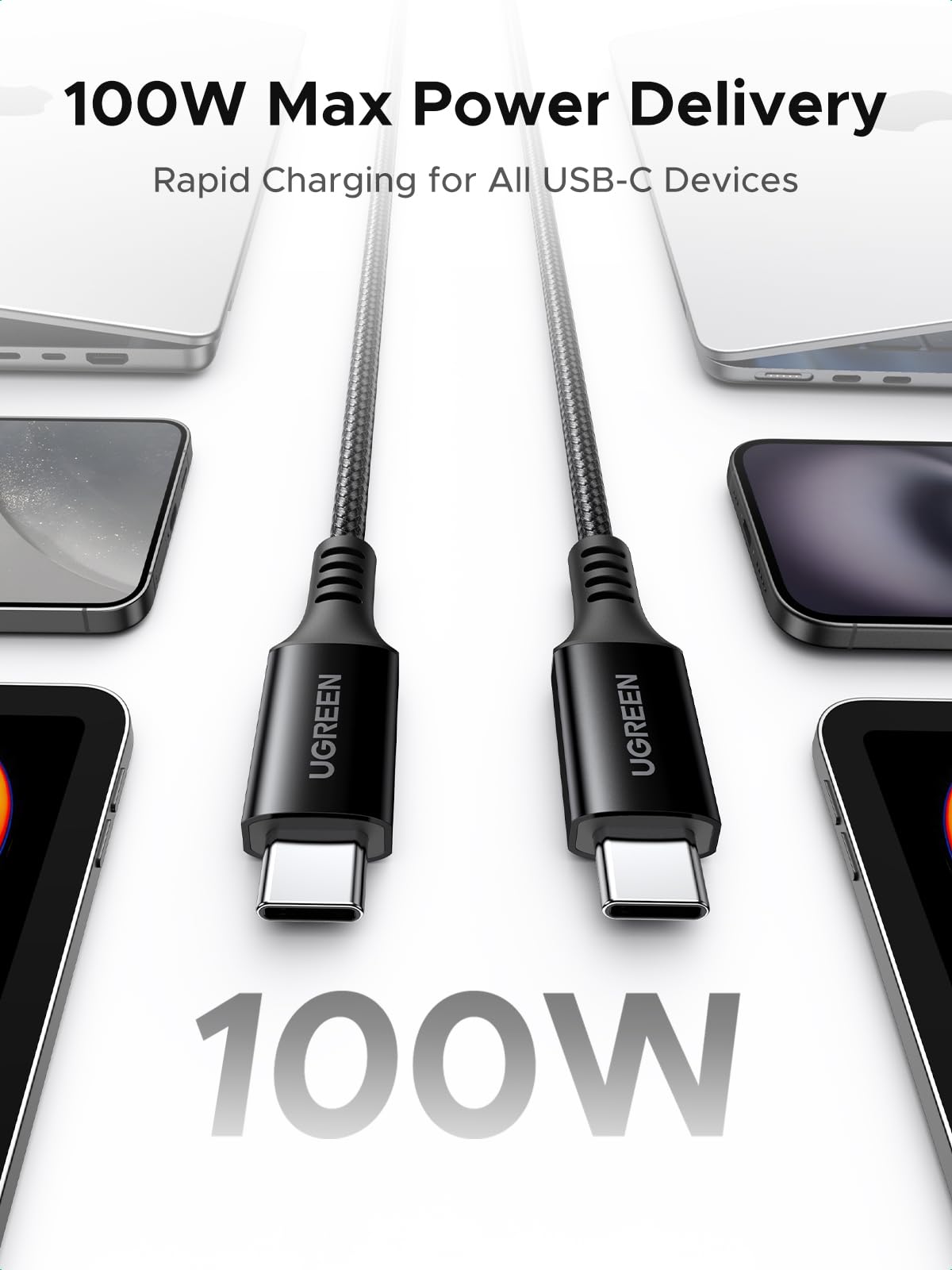 UGREEN USB C to USB-C Charger Cable 100W 5A Type C to C Fast Charging, 2M
