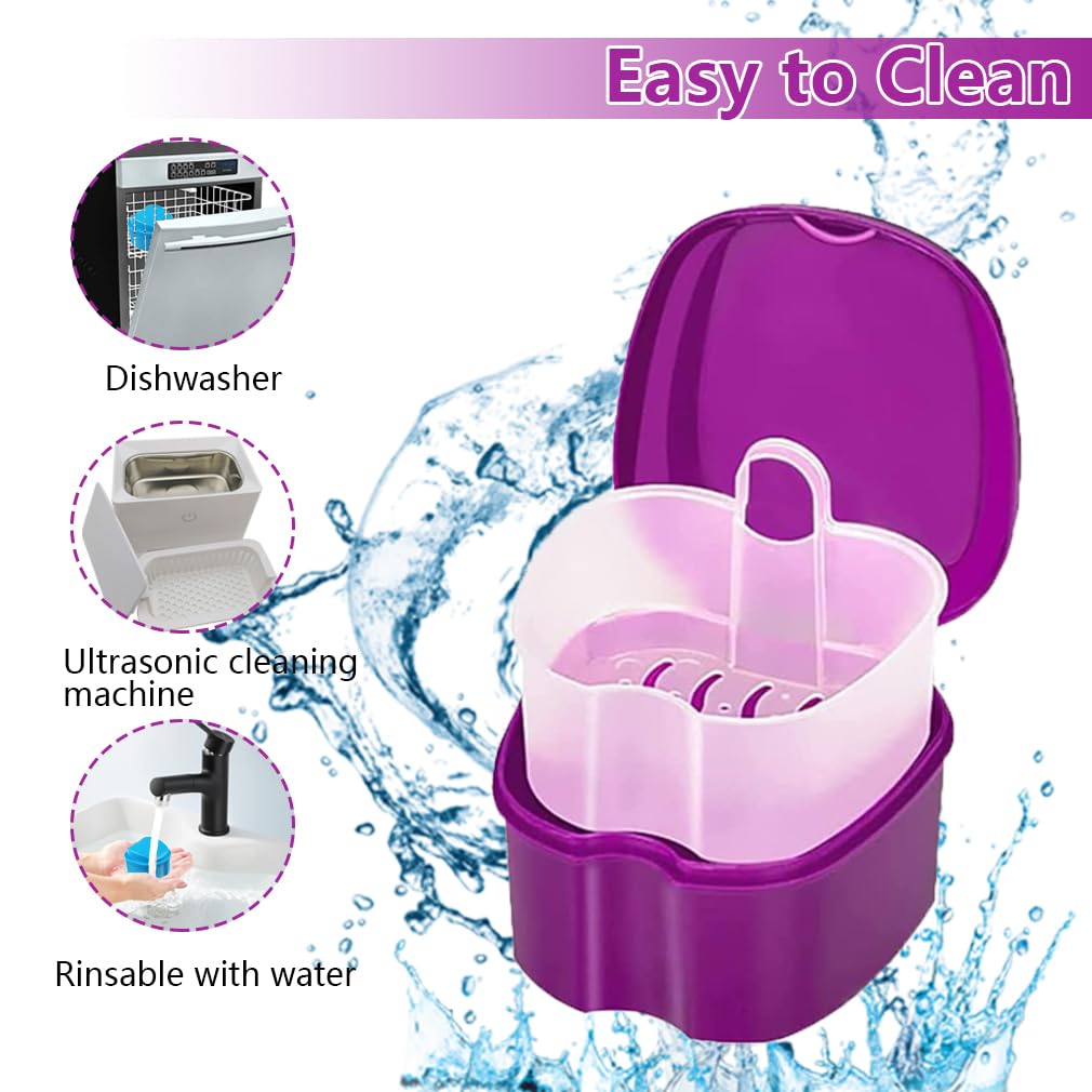chenqi Retainer Cup Holder Mouthguard Cleaning Case with Strainer Basket, Denture Bath Box Storage Cup Holder for Travel Cleaning
