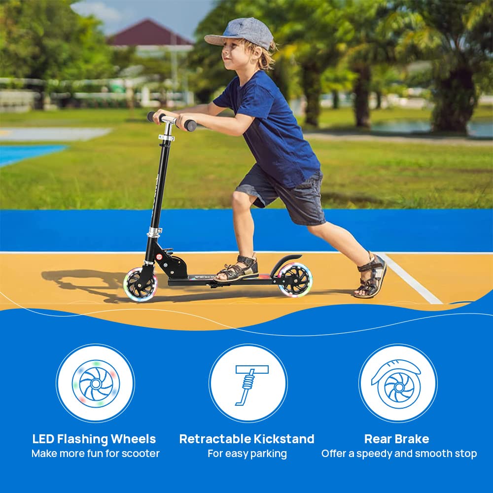 TENBOOM Kids Scooter with LED Light-Up Wheels — Adjustable Height, Aluminium Frame