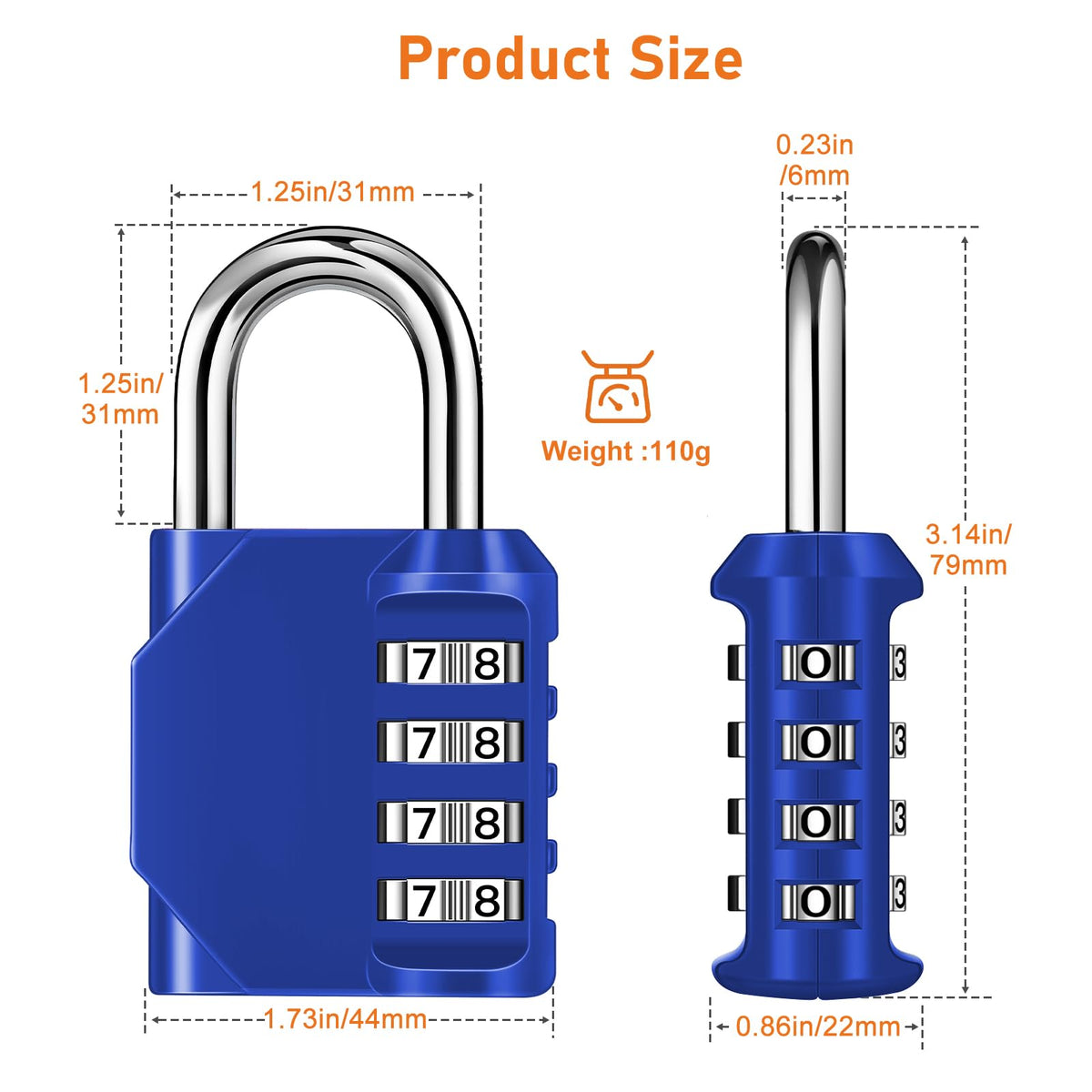 NAGE Padlocks with Code, Combination Lock 4 Digit Gym Locker (1P, Red)
