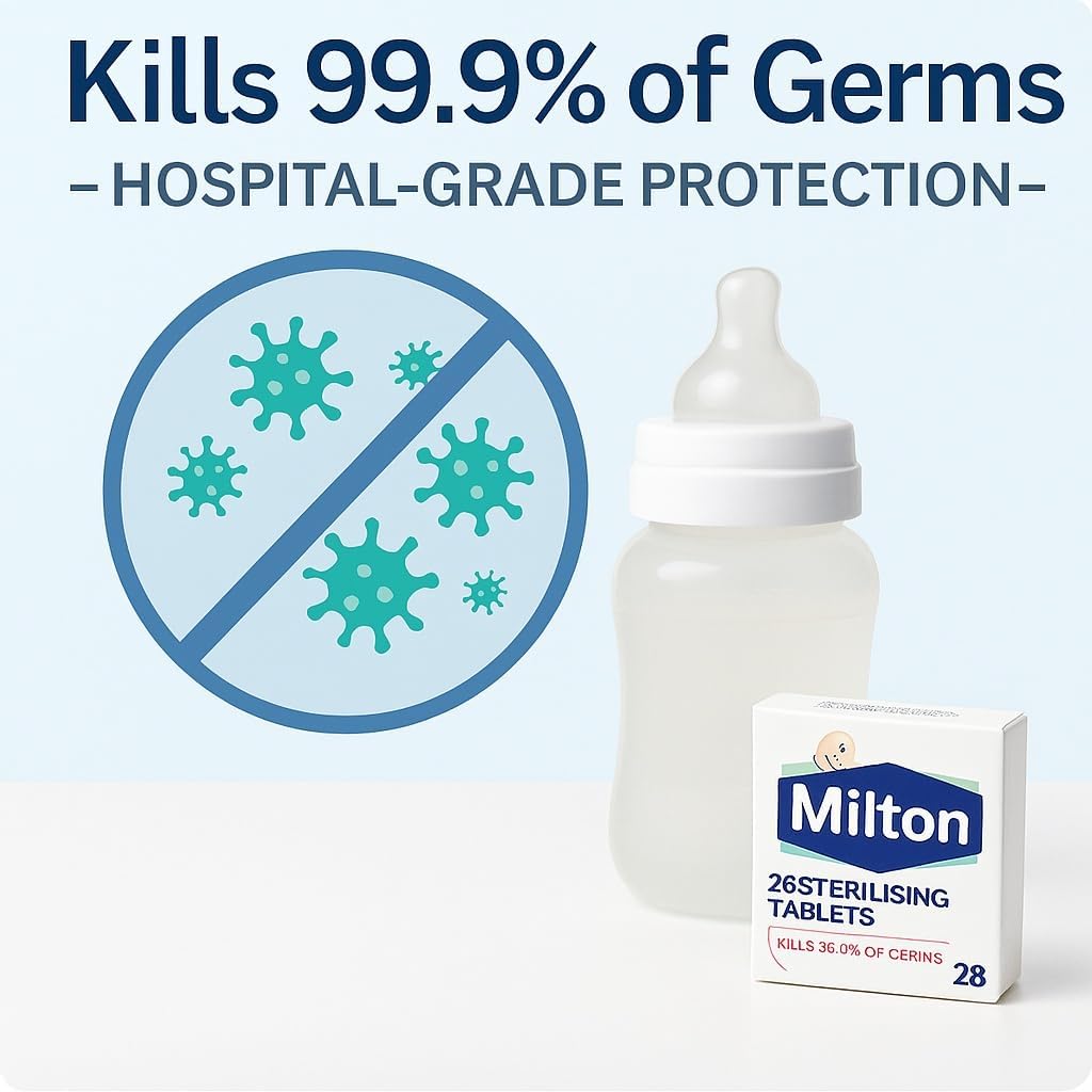 Milton Sterilising Tablets – 2 Pack (56 Tablets Total) | Cold Water Baby Bottle Steriliser | Kills 99.9% of Germs | Fast & Easy | Travel-Friendly | Trusted UK Brand
