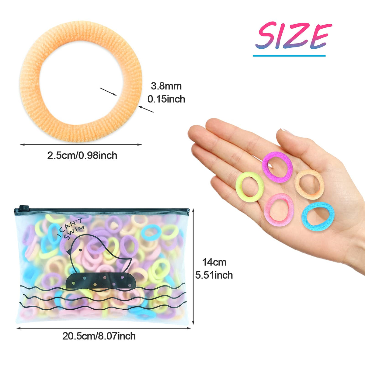 Hanyousheng 200 Pcs Baby Hair Bands, Multicolor Toddler Hair Bobbles, Baby Hair Bobbles, Toddler Hair Bands, Seamless Elastic HairBands, BabyHair Ties, for BabyGirls Kids Toddlers