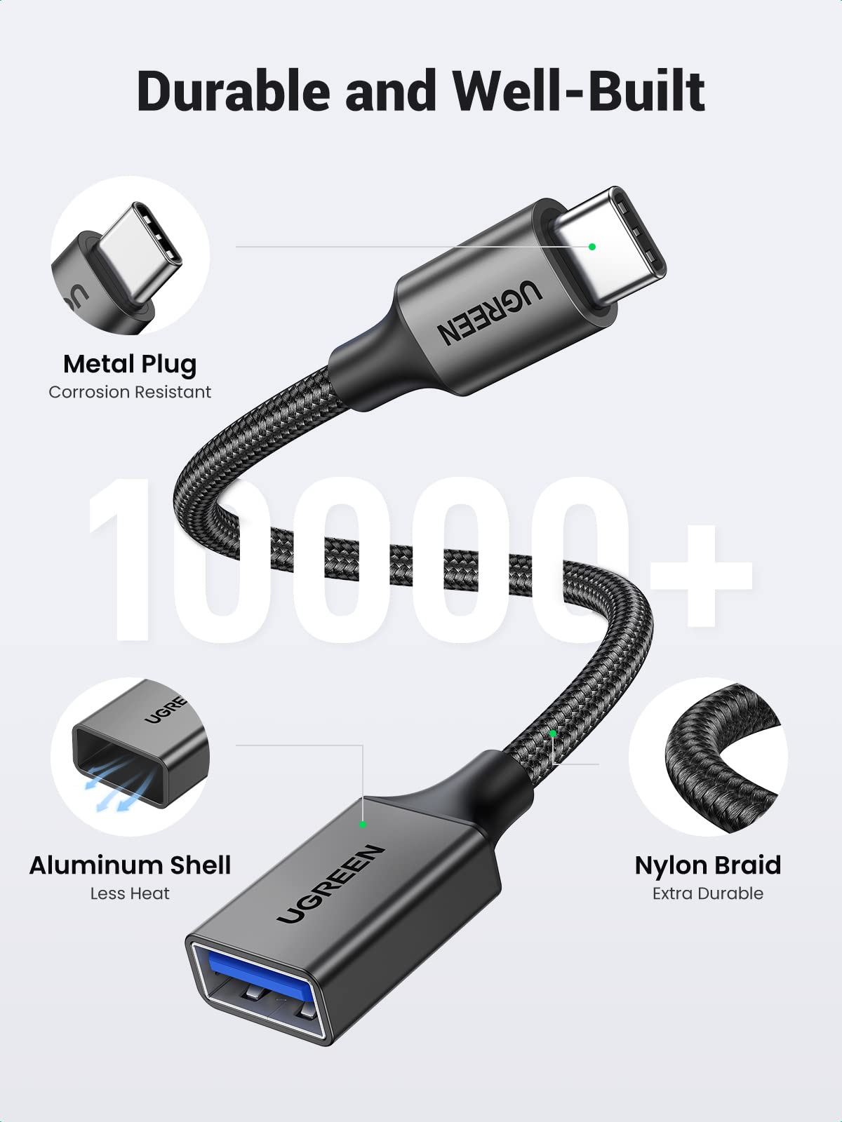 UGREEN 10Gbps USB C to USB Adaptor for iPhone, iPad, MacBook, Galaxy Grey