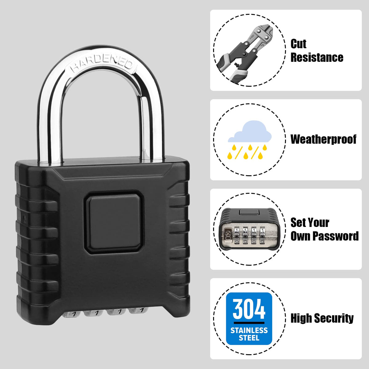 Diyife Large Heavy Duty Combination Padlocks Outdoor, 52mm Weatherproof