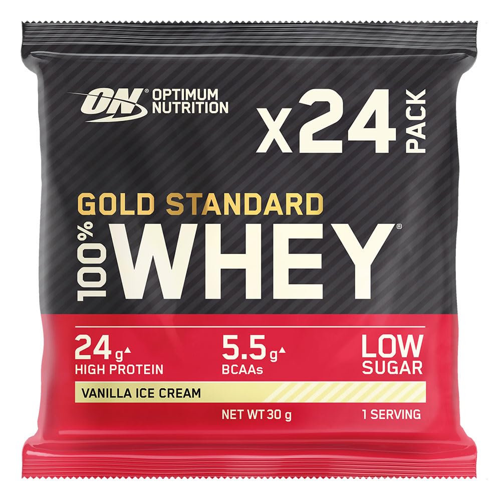 Optimum Nutrition Gold Standard 100% Whey Muscle Building and Recovery Protein Powder With Naturally Occurring Glutamine and BCAA Amino Acids, Double Rich Chocolate Flavour, Pack of 24, 24 x 31g