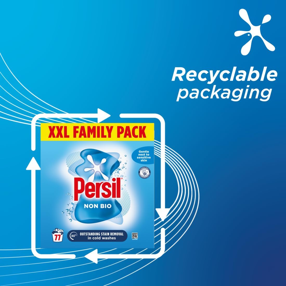 Persil Non Bio Washing Powder XXL Family Pack gentle next to sensitive skin for outstanding stain removal in cold washes 77 washes (3.85 kg)