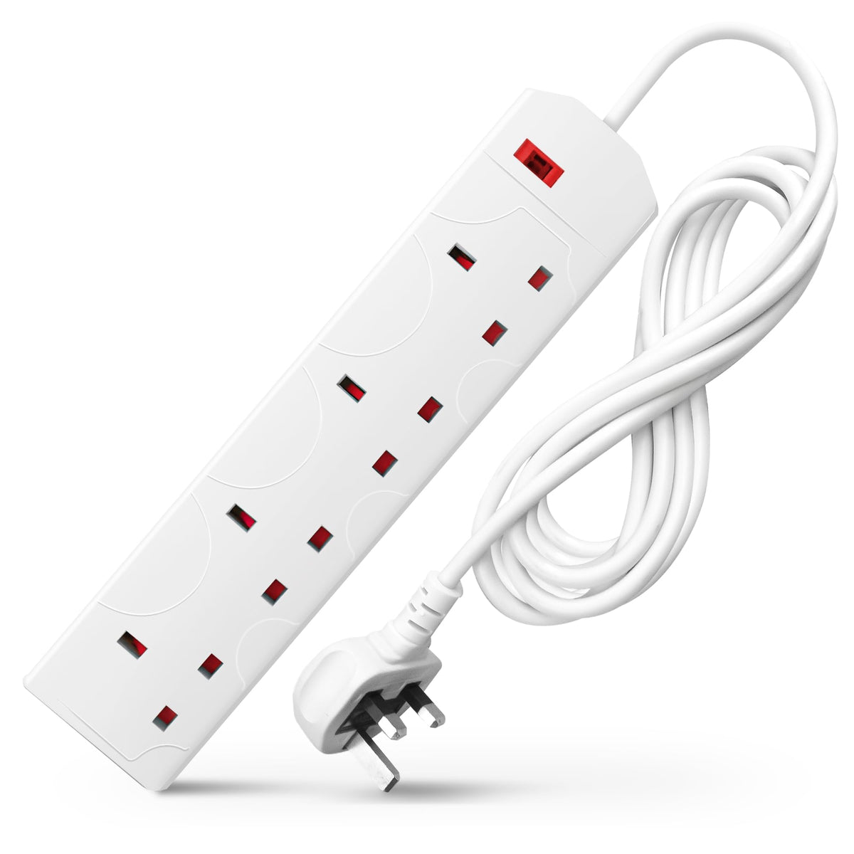 DESIRETECH Black Electric Extension Lead - 4 Gang, 1 Metre Cable with UK Plug & 3 Pin Socket - Wall Mountable & Multi Socket Mains Strip for Home, Bedroom, Kitchen, & Office (1 Pack)