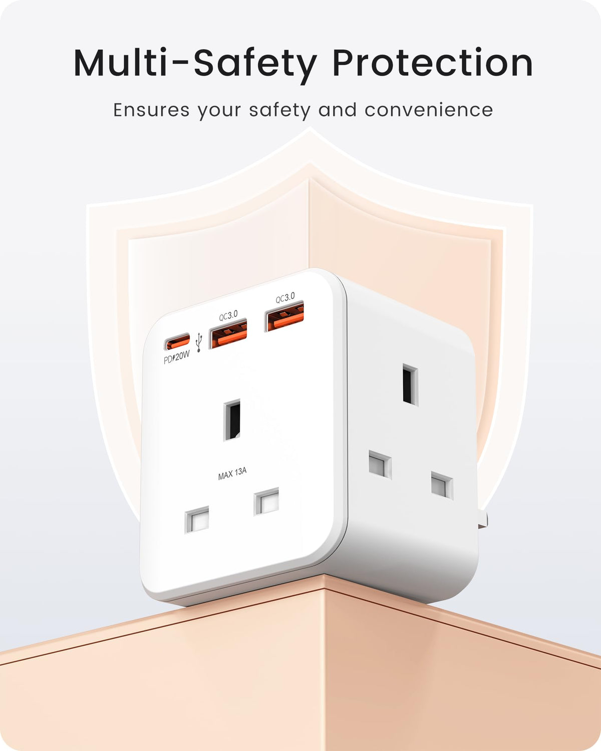 LENCENT Multi Plug Extension with 2 USB, 3 Way 3 Plugs Socket Adapter