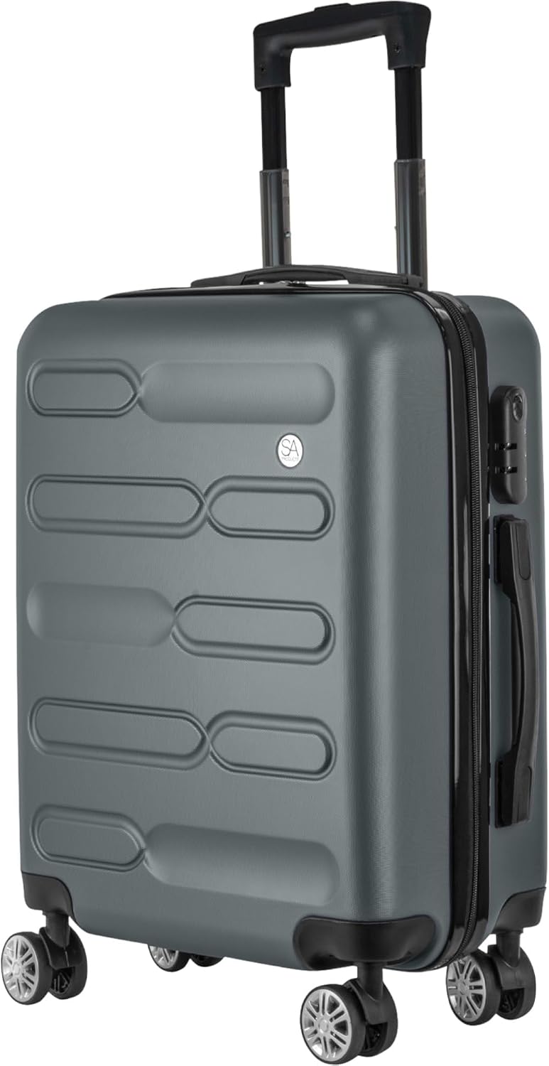 SA Products Cabin Suitcase - 34L Carry On Hard Shell Bag - 55x40x20 - Grey