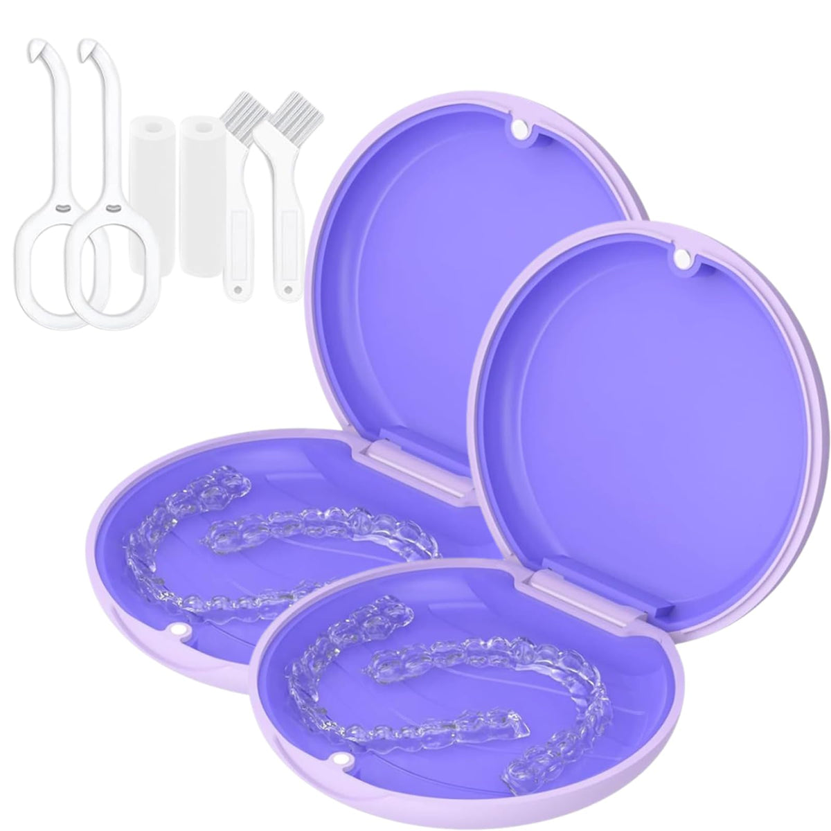 Retainer Case, Slim Aligner Cases for Invisalign, Mouthguard Case with Removal Tools& Aligners Chewies& Brush, Removable Inner Tray Silicone for Easy Cleaning (Pink)