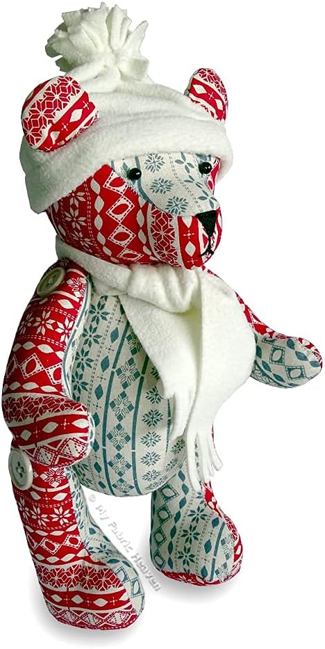 My Fabric Heaven Memory Bear 13 inch Sewing Pattern, Jingle Bear Christmas Keepsake Teddy Stuffed Soft Toy & Photo-Tutorial Booklet. Free Post