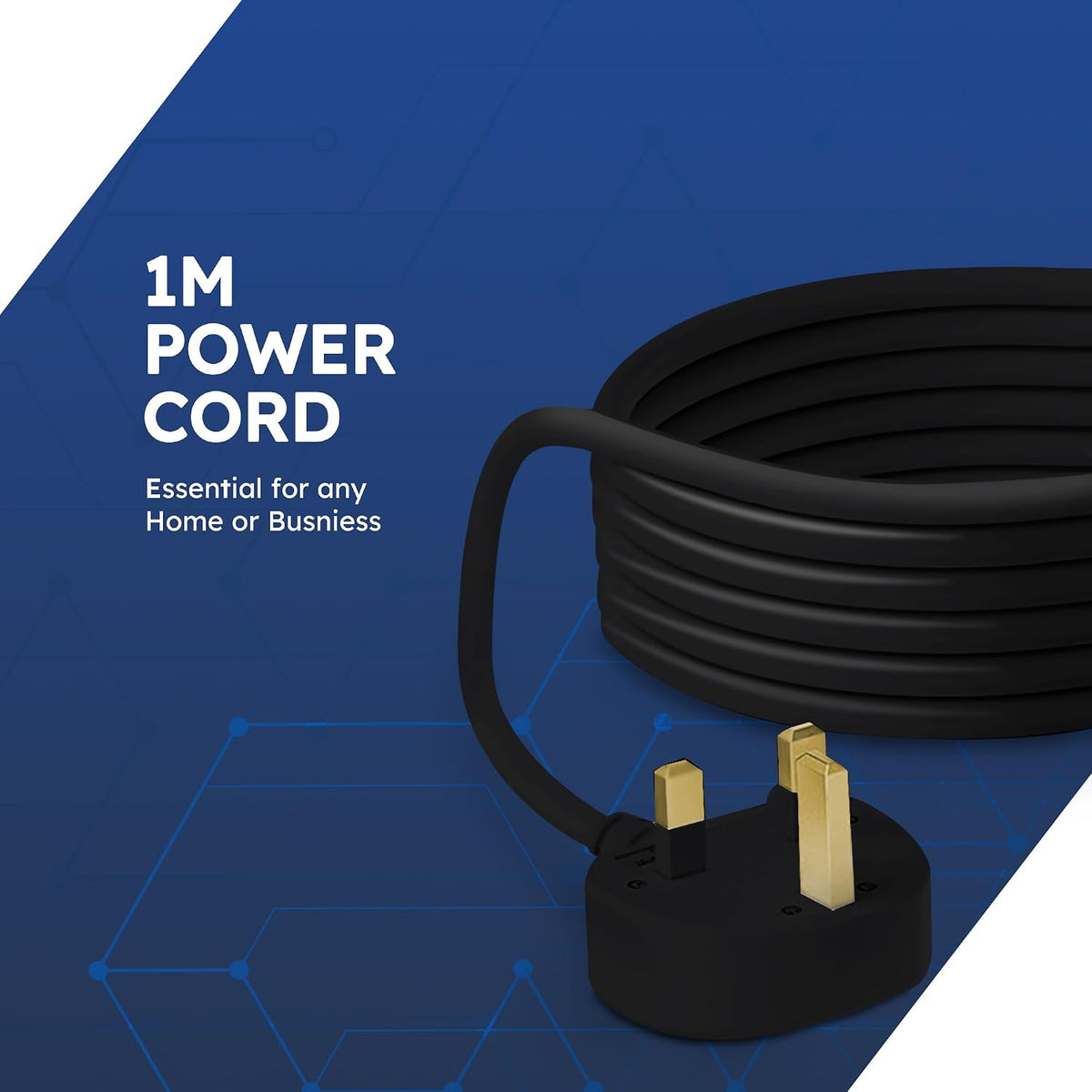 DESIRETECH Black Electric Extension Lead - 4 Gang, 1 Metre Cable with UK Plug & 3 Pin Socket - Wall Mountable & Multi Socket Mains Strip for Home, Bedroom, Kitchen, & Office (1 Pack)