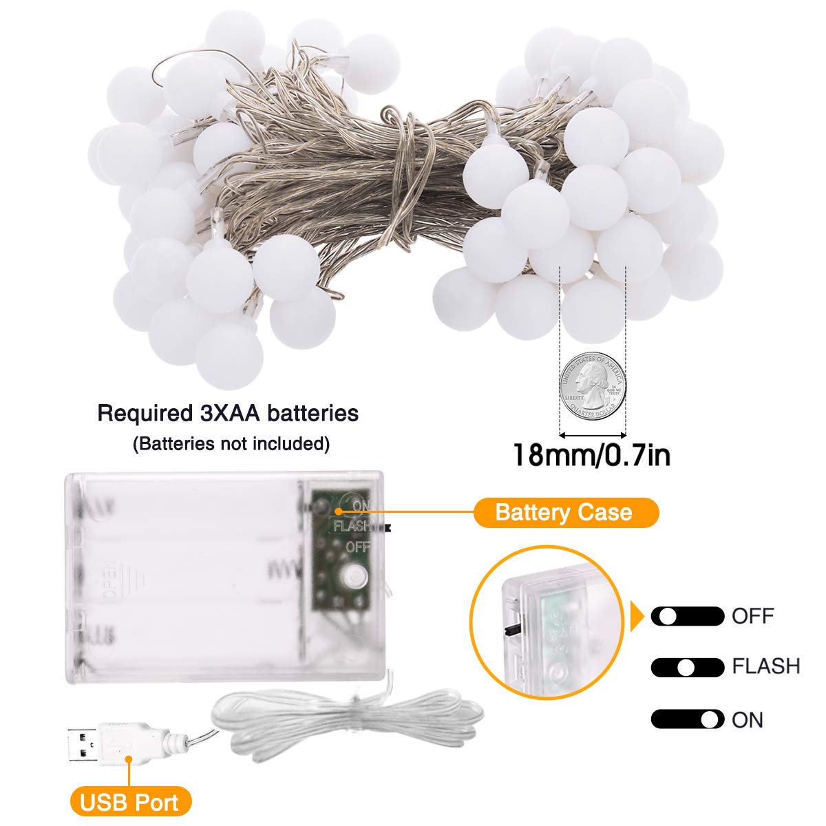 Fulighture Fairy Lights Battery Operated: 5m 16ft 40LED Snowflake