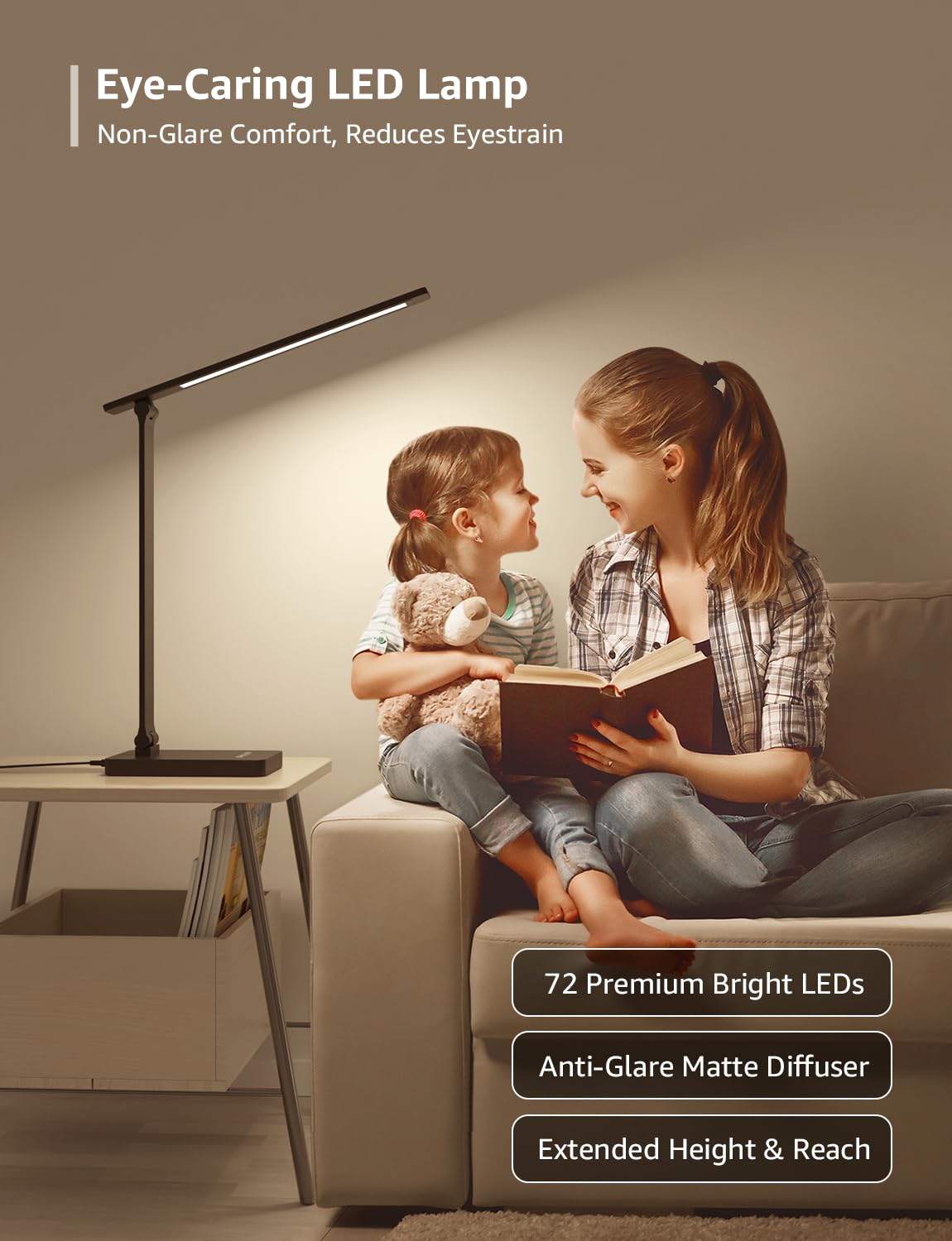 Lepro Desk Lamp, 800lm LED Desk Lamp with Power Adapter, Dimmable, Eye-Care