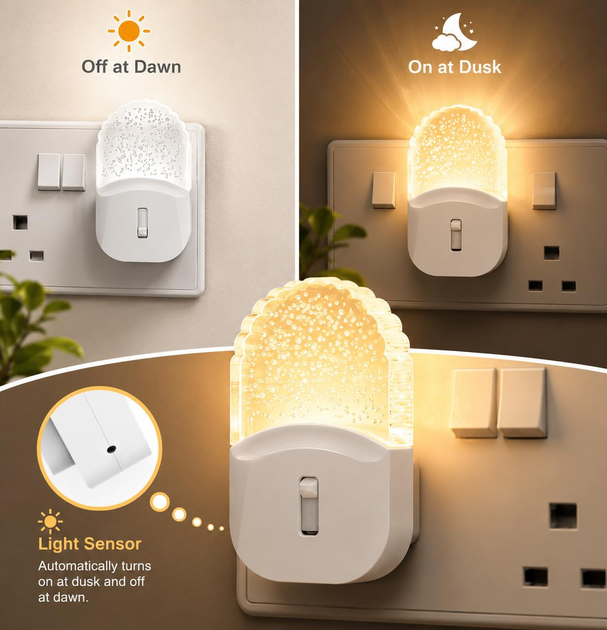 Emeritpro Night Light Plug in Wall with Dusk to Dawn Sensor, Warm White+RGB