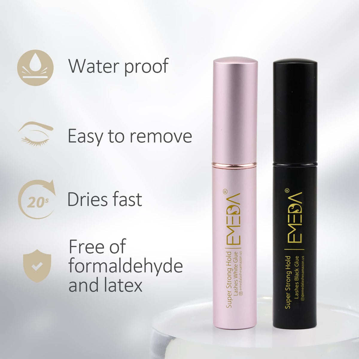EMEDA Super Strong Hold False Eyelash Glue Professional Latex Free Lash Glue Waterproof Lash G lue Transparent Strip Eyelash Adhesive White and Clear