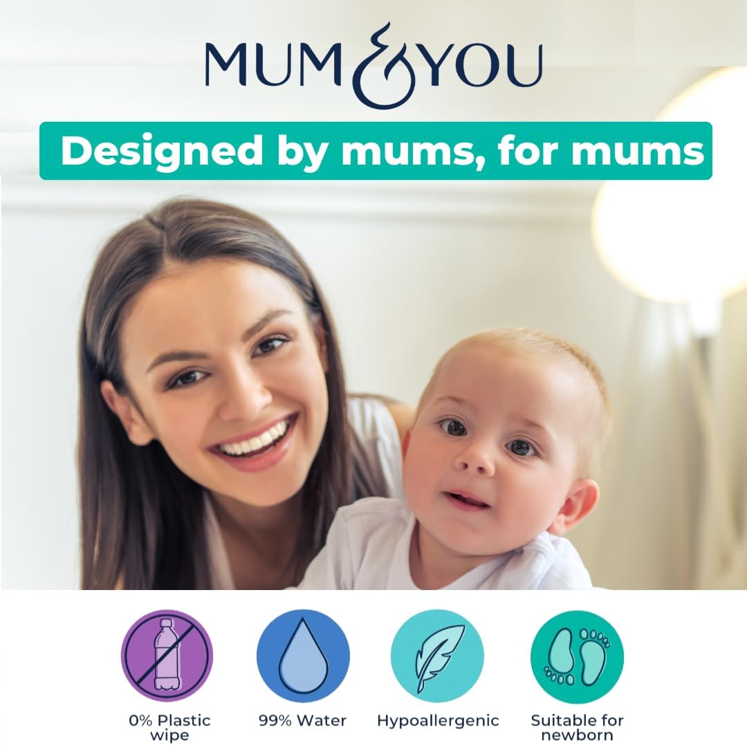Mum & You Baby Wipes - Biodegradable Wet Wipes | 99.4% Water | Ideal for Sensitive Newborn Skin | 336 Newborn Wipes Bulk, Bum Wipes, Wet Tissue, Plastic free Wet wipes, (56 wipes x 6 packs)