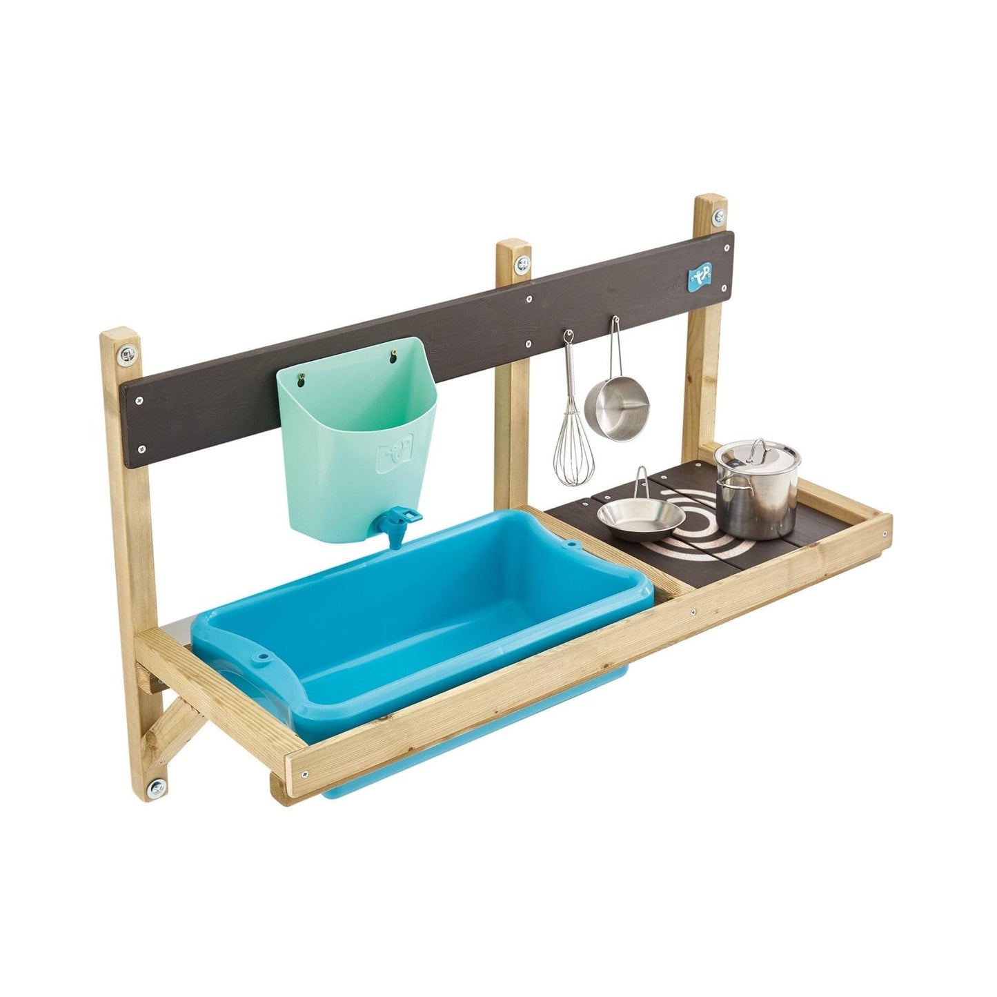 TP Toys, Early Fun Mud Kitchen Playhouse Accessory, Bolt on Mud Kitchen Attachement for a Playhouse, Includes Water Butt, Splash Tub, Pans, Mixing Whisk, Messy Play, 31 x 55 x 56 cm