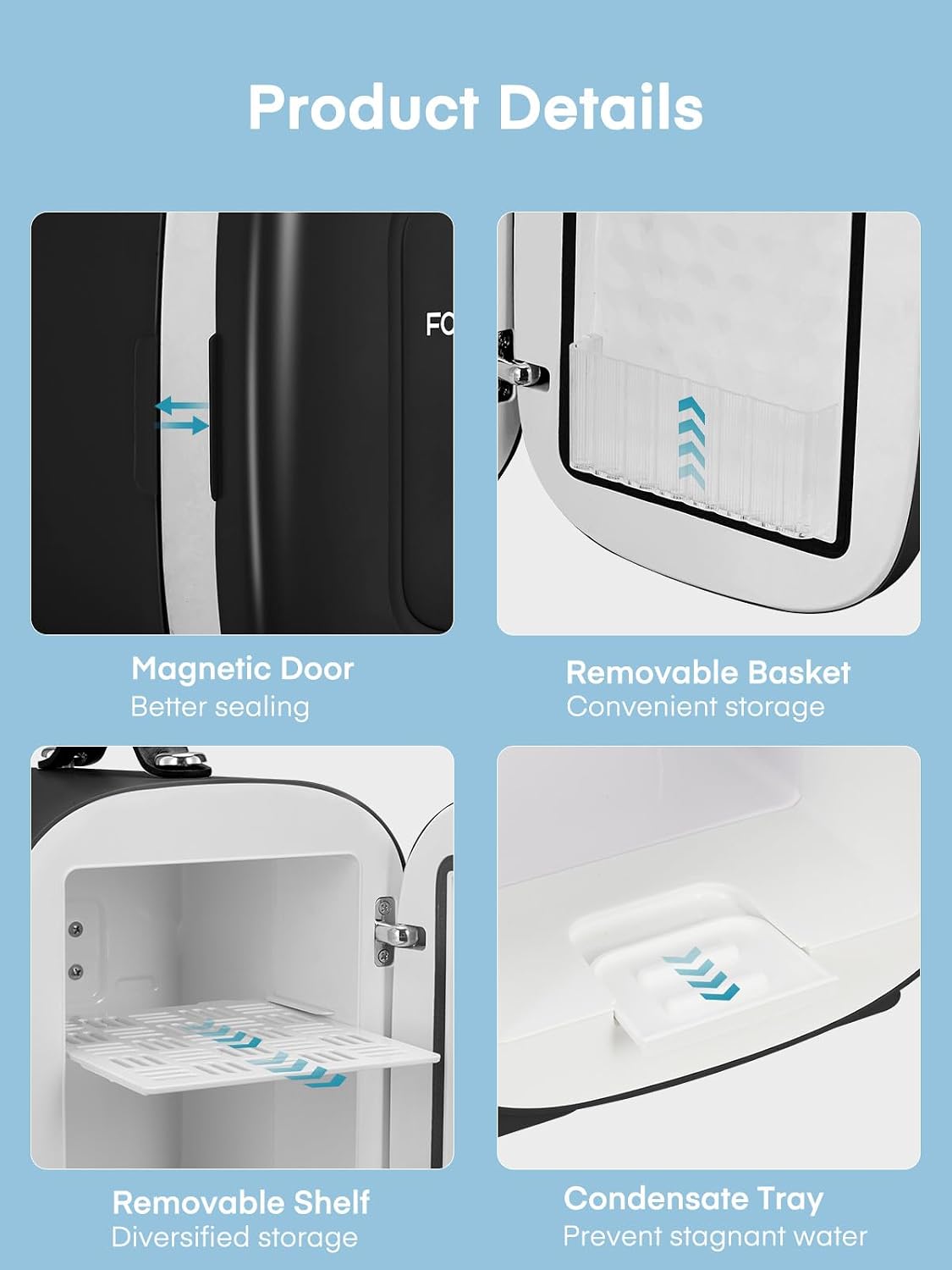 FOHERE Mini Fridge Portable, 5 Liter/6 Cans Small Fridge Cooler & Warmer, Quiet, DC/AC Power, Cmpact Mini Fridge for Bedrooms, Office, Skincare, Car, Travel, Black