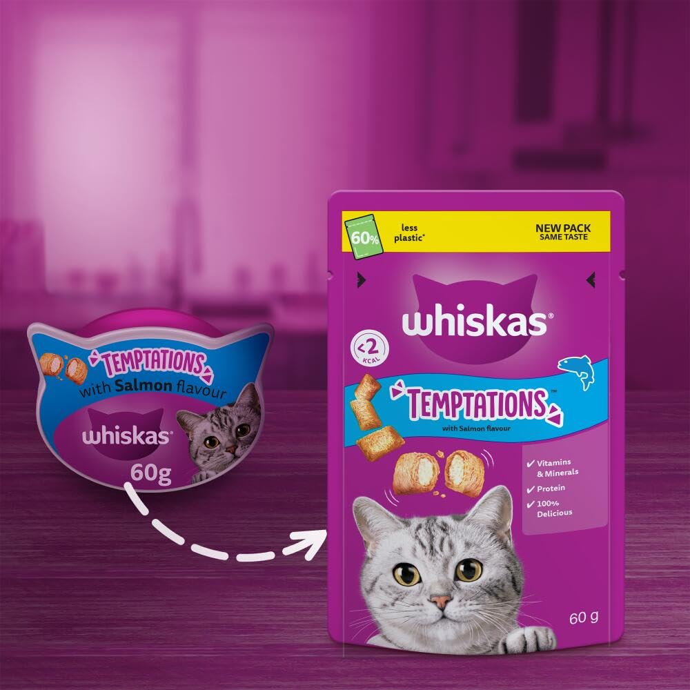 WHISKAS Crunch 100g (Pack of 6) - Tasty Topping Adult Cat Treat Biscuits