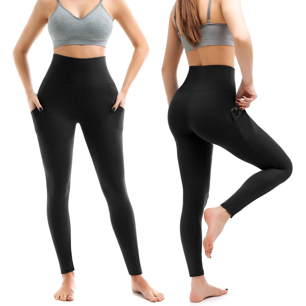Leafigure 2-Pack High Waist Gym Leggings with Pockets for Women