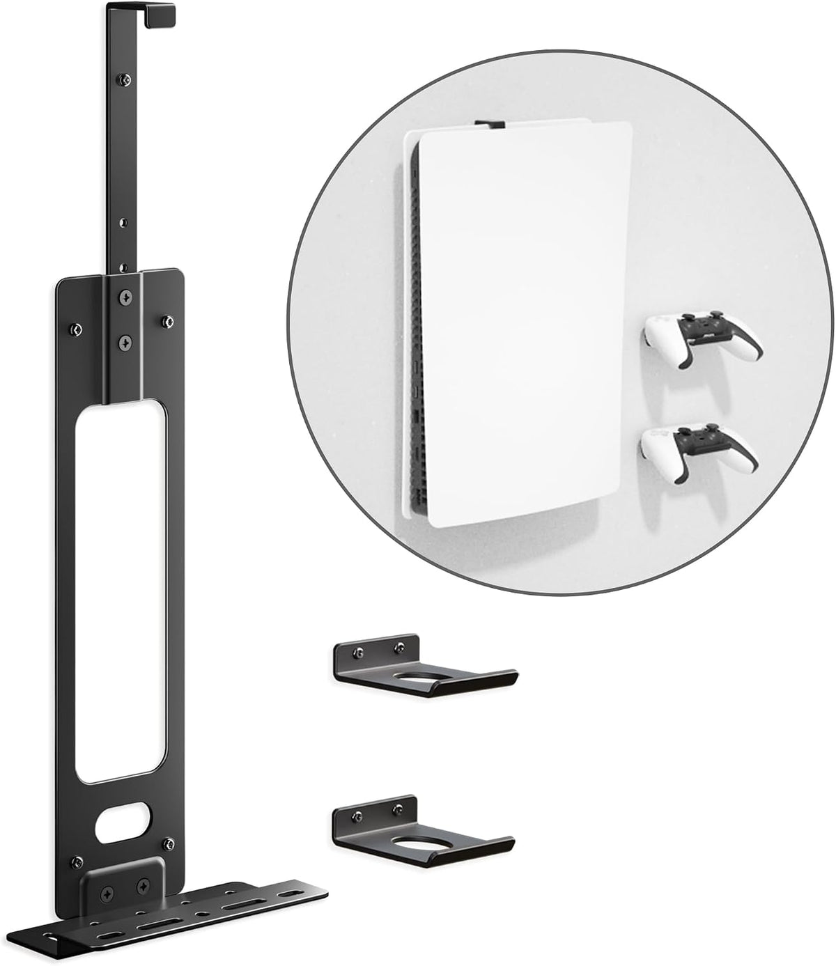 Console Holder Wall Mount for PS5:Gaming Stand for PlayStation 5 and 2 Controller Stand Kits Black
