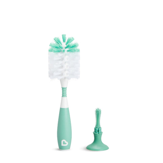 Munchkin Deluxe Bottle Brush with Built-In Teat Brush — Flexible Neck, Suction Cup Base, Dishwasher Safe | Grey