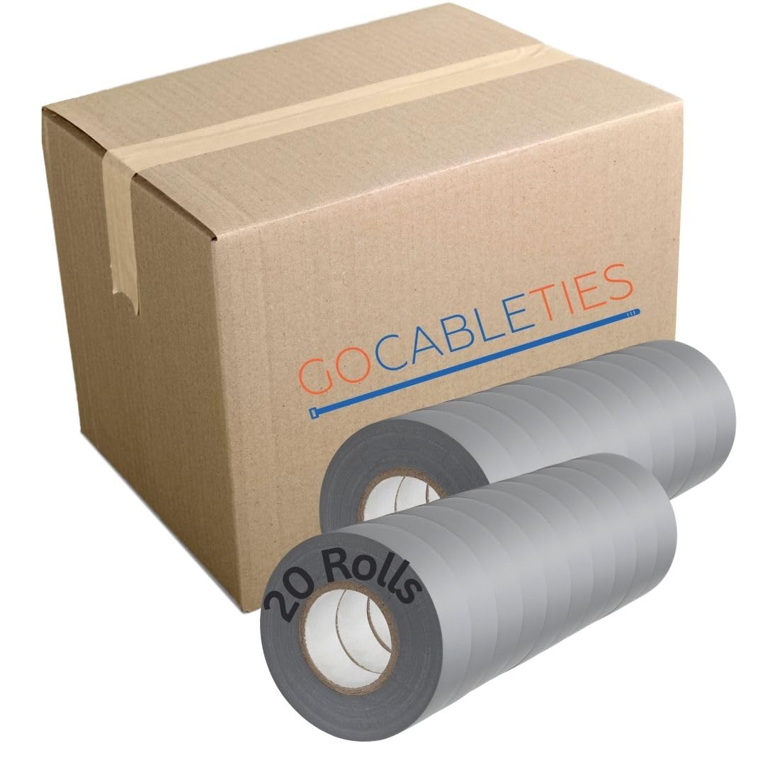 Gocableties Grey Electrical Tape, 19mm x 20m, Strong Self-Adhesive PVC Insulation Tape for Insulating, Repairing and Protecting Electrical Wires, 2 Rolls