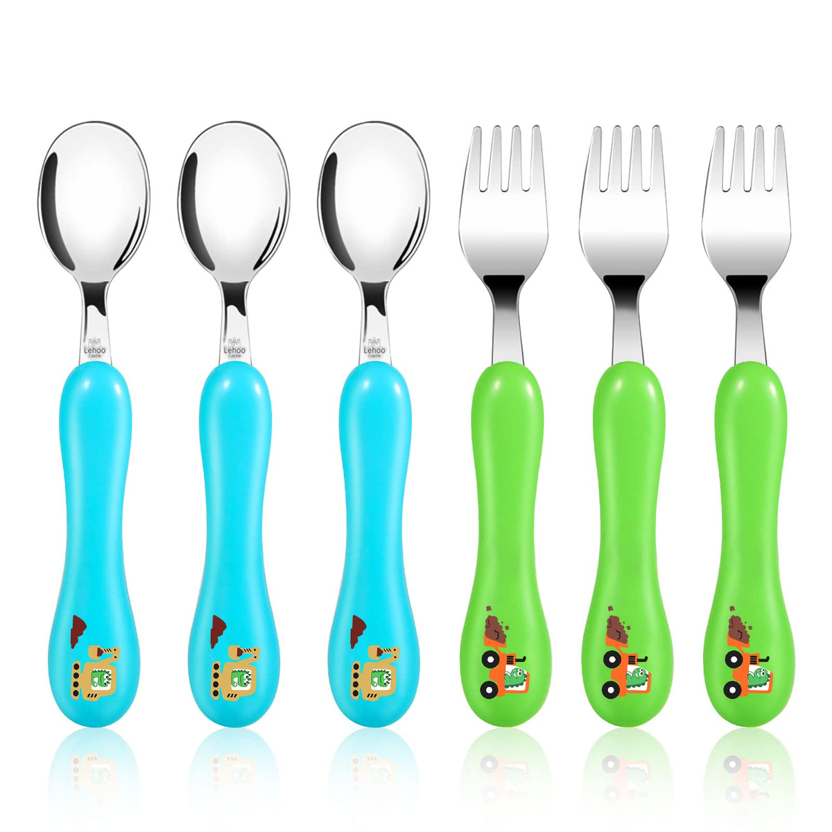 Lehoo Castle Stainless Steel Toddler Cutlery Set, 6-Piece Dinosaur Design