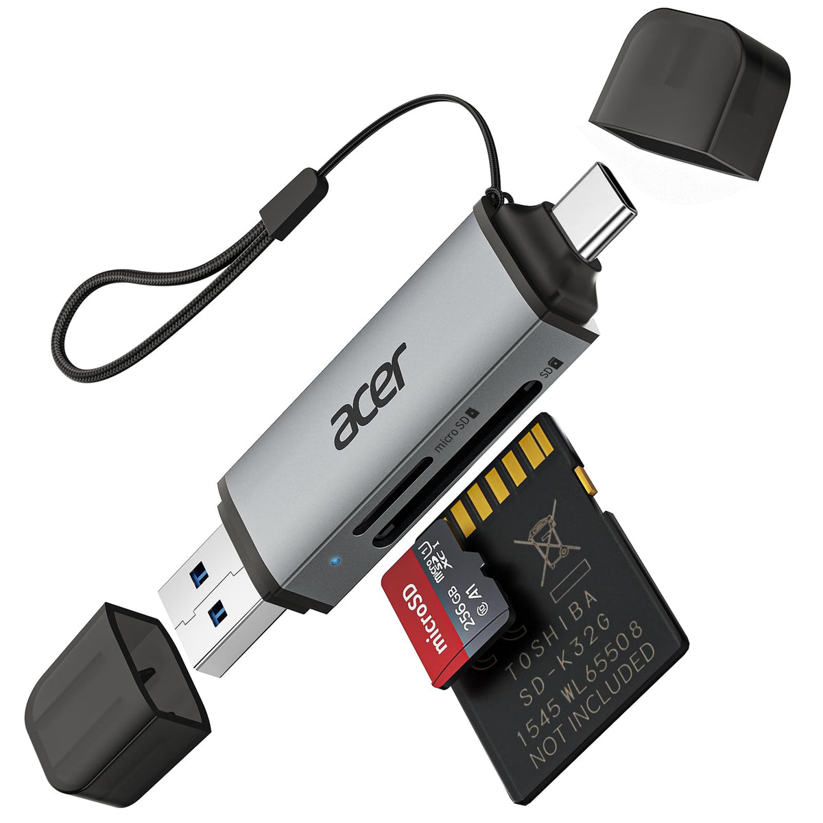 Acer SD Card Reader, USB C & USB 3.0 Memory Card Reader Adapter, Black