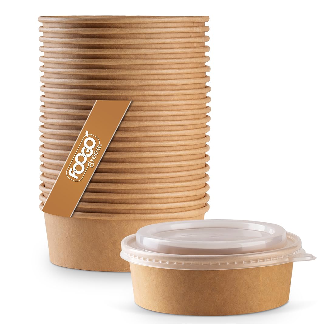 FOOGO Green 200Pcs 750ml 26oz Kraft Salad Bowls with Lids