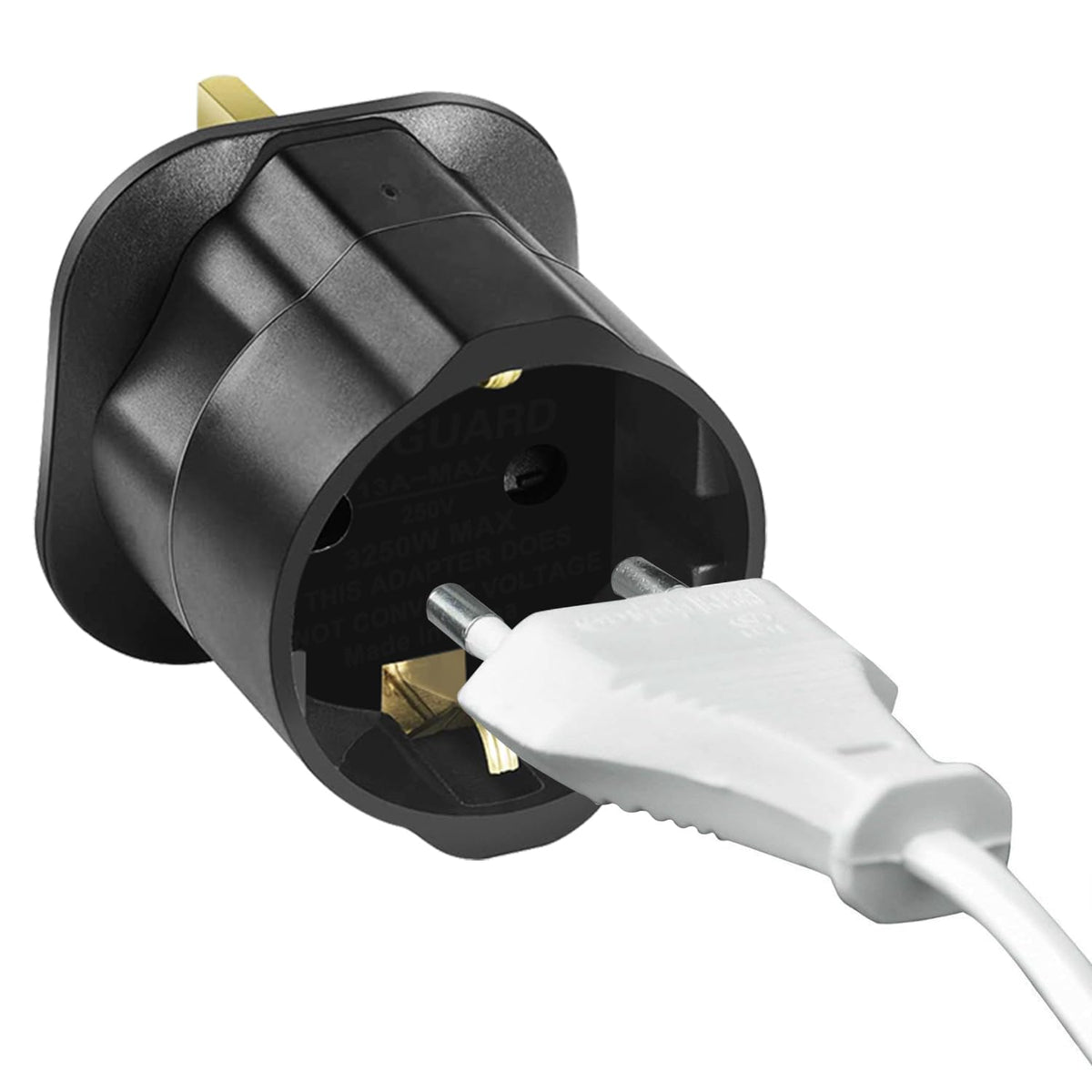 VGUARD European to UK Plug Adapter 2 Pack BS8546 Certified Travel Adapter 2-Pin to 3-Pin, EU Schuko to UK Plug with 13A Fuse for Europe French Spanish German Turkish to UK Socket - Black