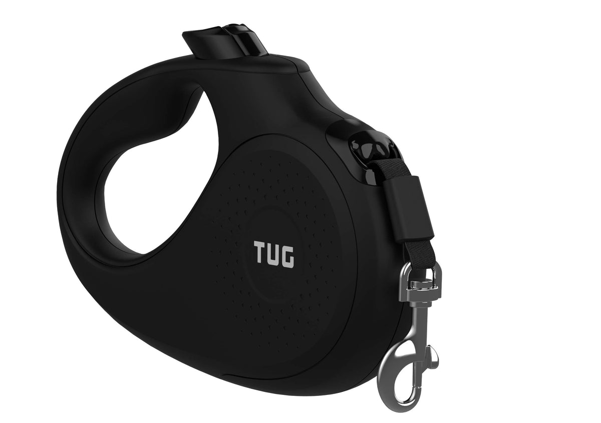 TUG 360° Tangle-Free Retractable Dog Lead for Up to 25 kg Dogs | 5 m Strong Nylon Tape | One-Handed Brake, Pause, Lock (Medium, White/Orange)