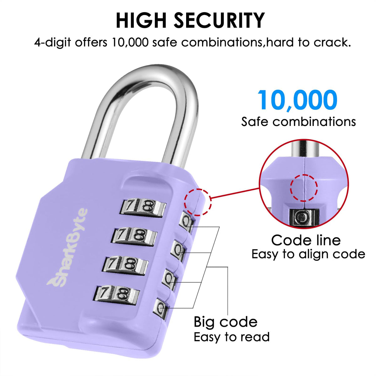 SharkByte Heavy Duty Combination Padlock – 4-Digit Weatherproof Outdoor Lock with Stainless Steel Shackle, Anti-Rust Resettable Code for Gym, School, Locker, Shed, Toolbox, Gate & Warehouse - Red