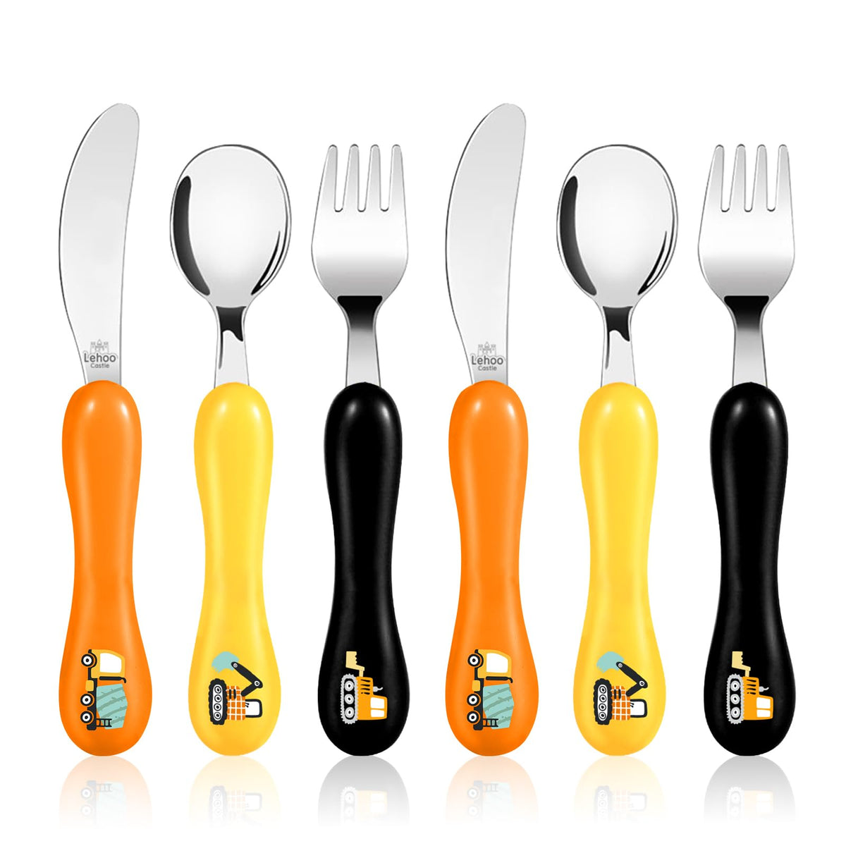Lehoo Castle Stainless Steel Toddler Cutlery Set, 6-Piece Dinosaur Design