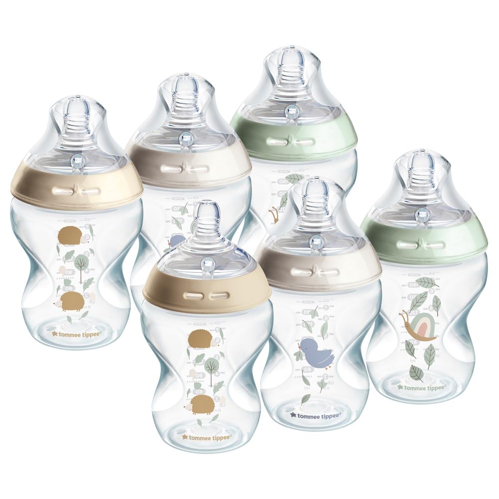 Tommee Tippee Natural Start Baby Bottles for 0m+, Pack of 6 260ml Baby Bottles, with Slow Flow Breast-Like Teat for a Natural Latch, Self-Sterilising and BPA Free, Baby Feeding Essentials, Colourful