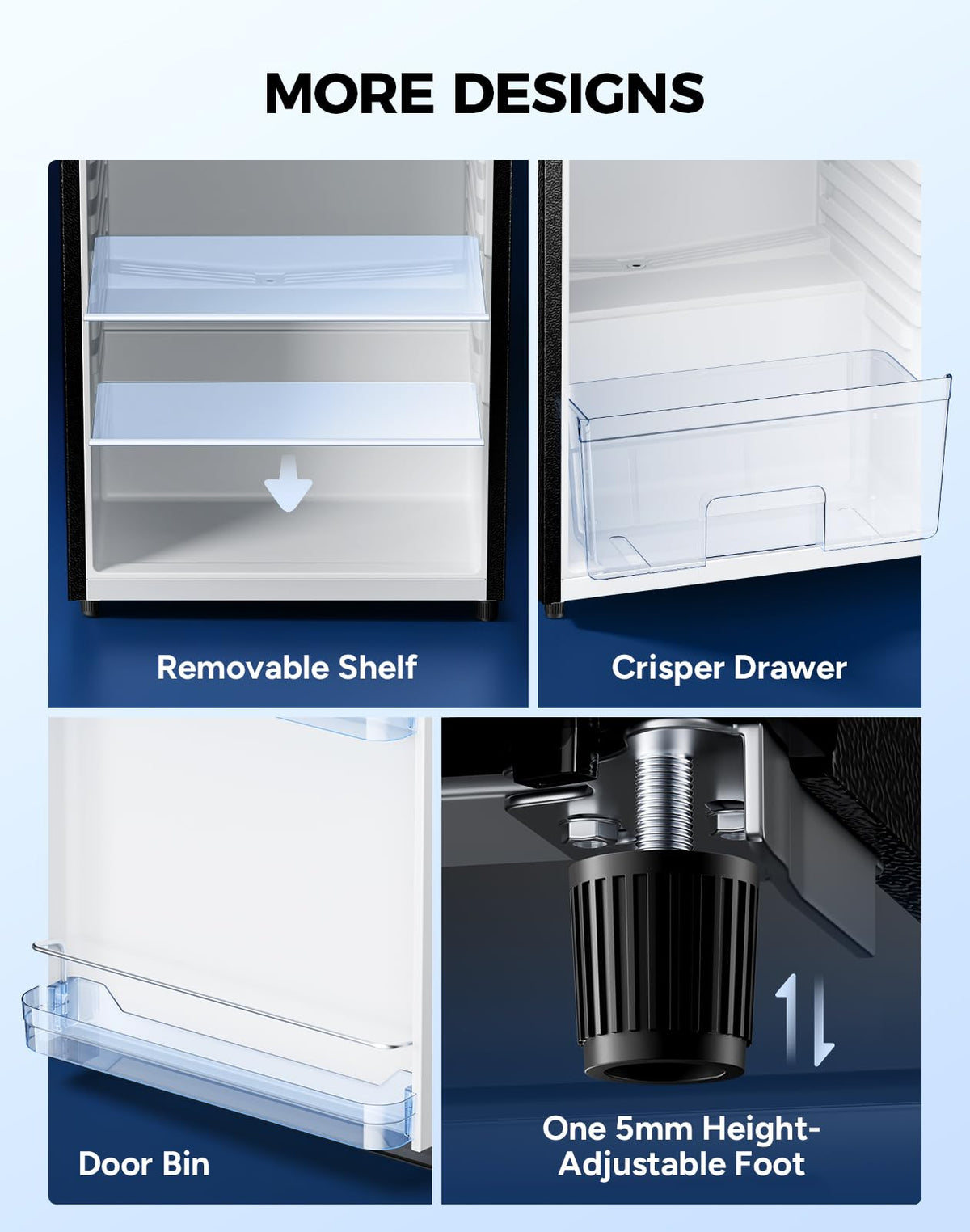 Small Fridge Freezers Freestanding 105L 7‑Stage Thermostat LED Light