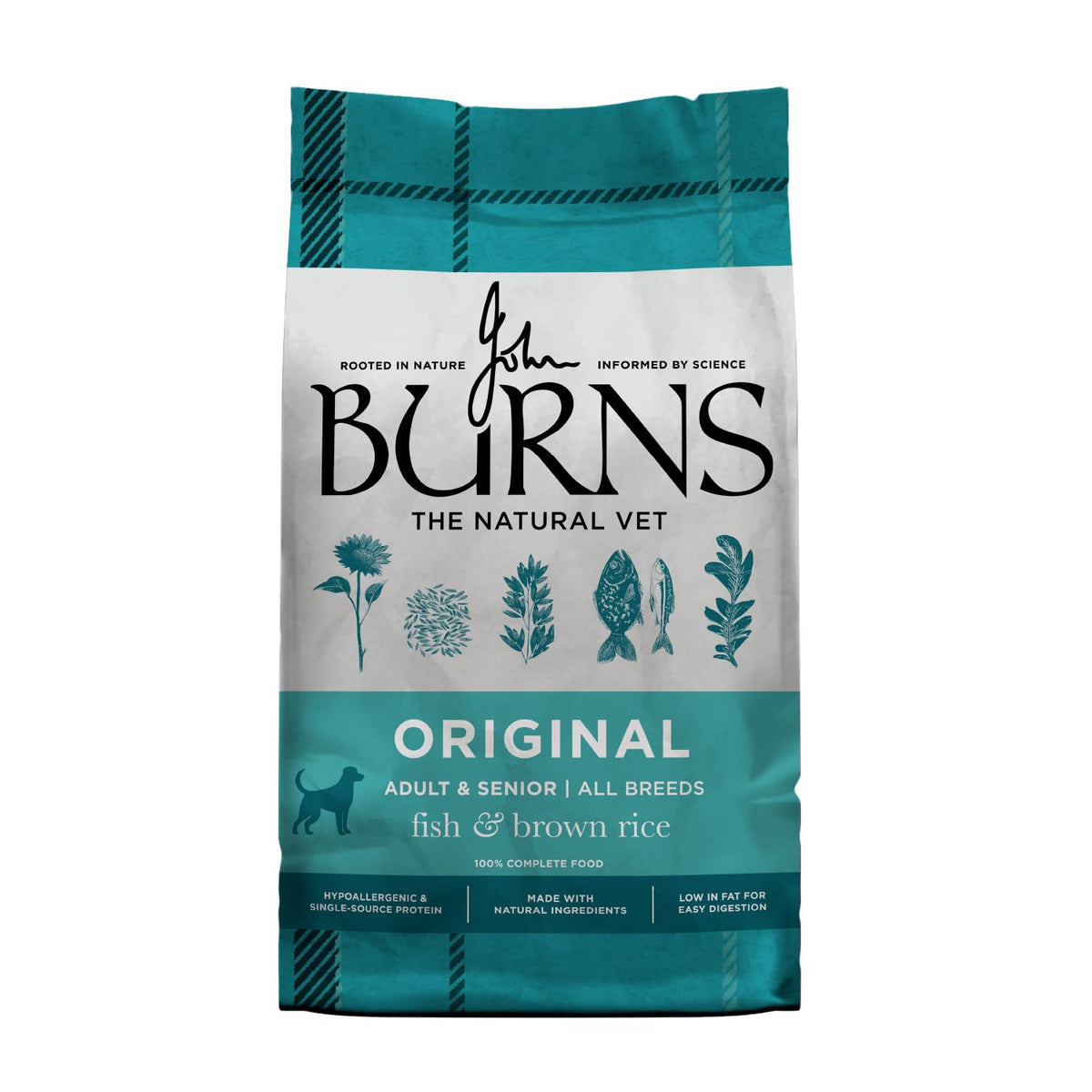 Burns Pet Nutrition Hypoallergenic Complete Dry Dog Food Adult and Senior Dog Original Chicken and Brown Rice 12 kg