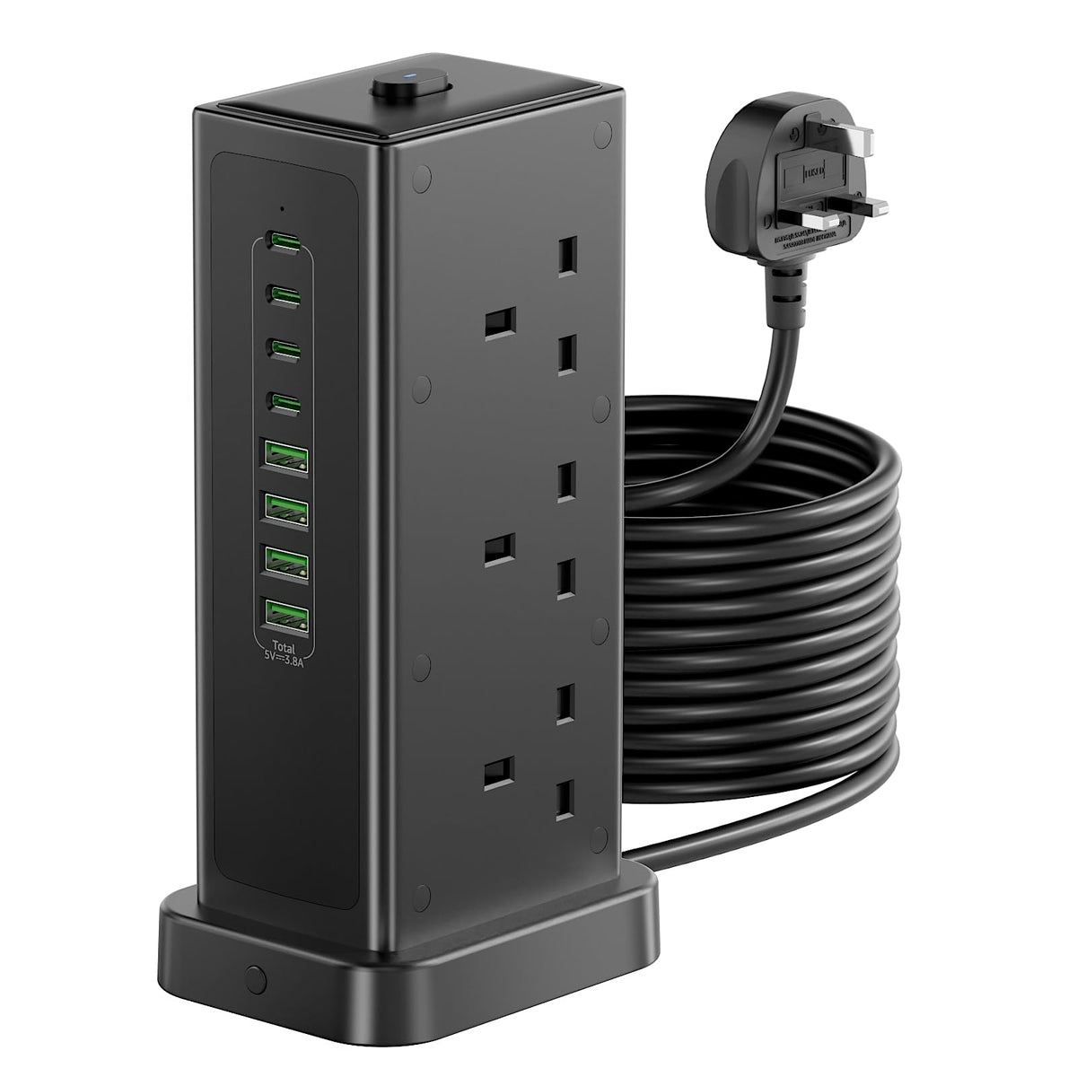 Tower Extension lead with USB Slots,6 Way Plug Extension Socket 3 Metres
