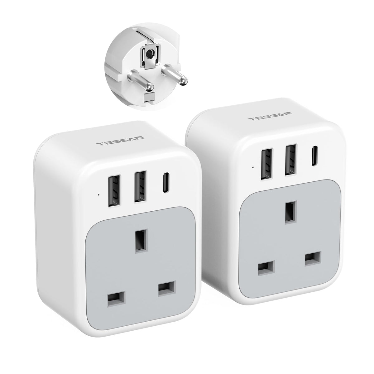 TESSAN UK to South Africa Plug Adapter, Type M Travel Adaptor with USB C