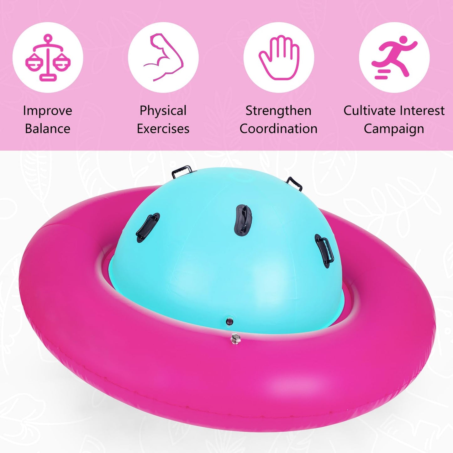GYMAX 88'' Inflatable Dome Rocker Bouncer, Giant Inflatable Rocking Planet with 6 Handles, Indoor Outdoor Large Blow Up Rocking Ball for 5 Years Old+ Boys Girls, Max Weight 113kg (Pink+Green)