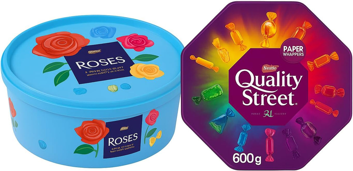 Chocolate Tubs ASSORTED PACK 1 EACH Of Roses 550g, Quality Street 550g Sharing Tub Perfect For Christmas