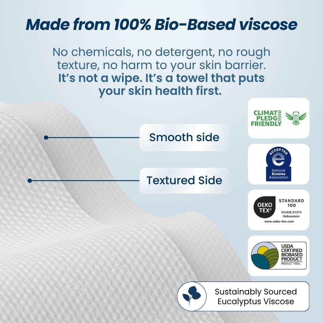 Clean Towels XL®, 100% USDA Biobased Face Towel, Disposable Face Towelette, Eczema Association Accepted, Makeup Remover Dry Wipes, Ultra Soft, 50 ct per pack, 3 Packs, 150 Ct Total