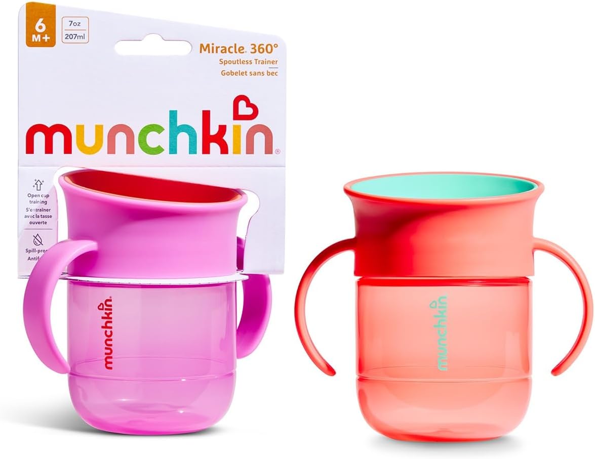 Munchkin Miracle 360 Baby Cup |2-Pack | 6m+ | 207ml | Purple/Coral