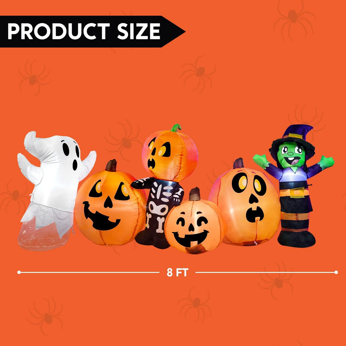 Joiedomi 8 ft Long Inflatable Three Characters and Pumpkin Patch With Built-in LEDs for Halloween Party Indoor, Outdoor Yard Lawn Garden Decorations