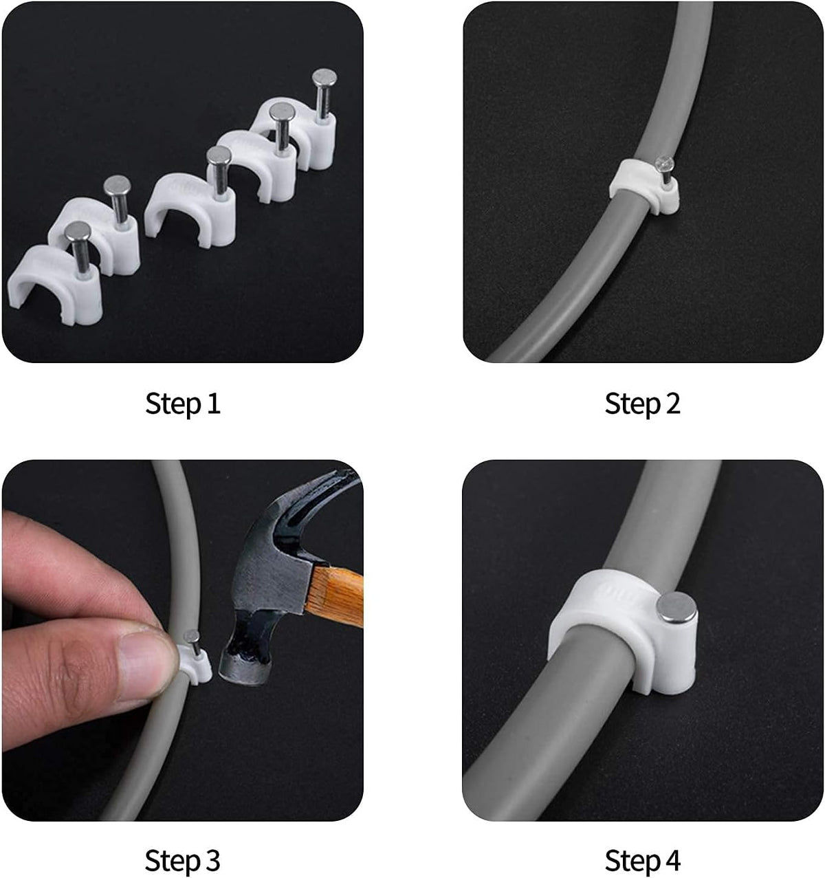 Abnii Cable Clips, 400 Pcs, 4mm 6mm 8mm 10mm Nail Clip, White
