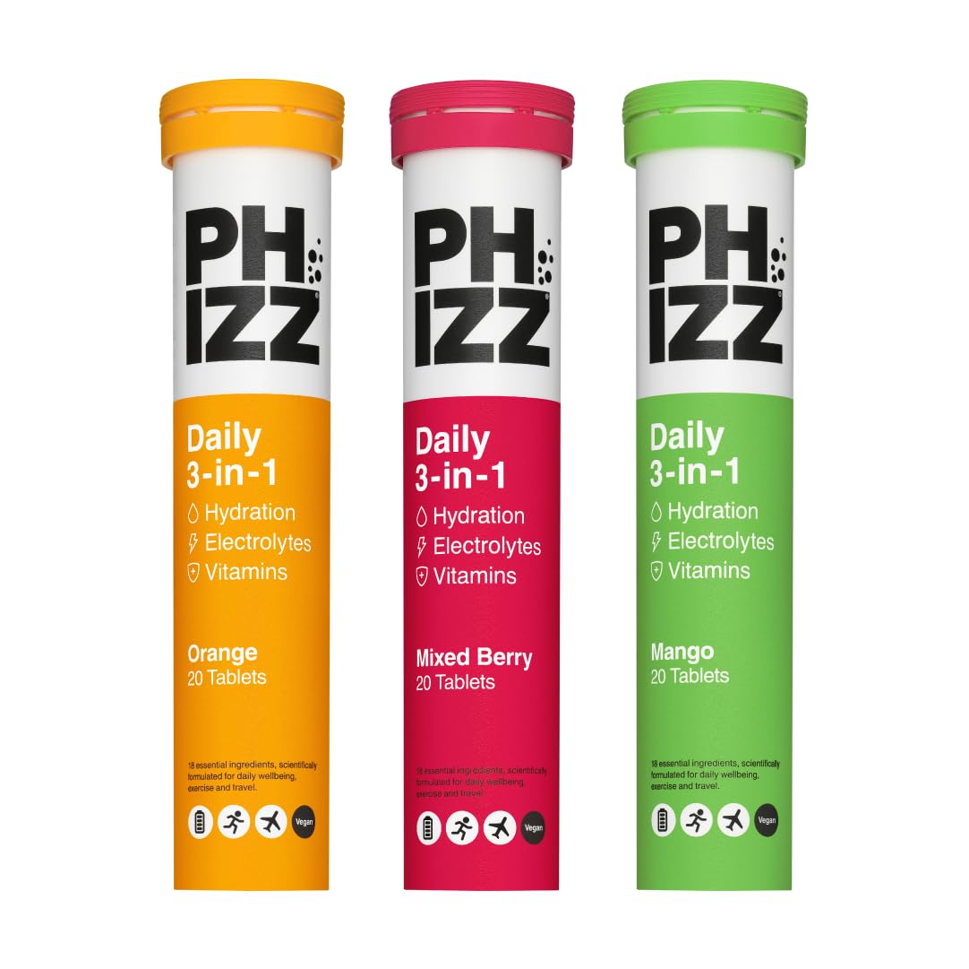 Phizz Electrolytes, Multivitamin & Hydration Tablets - 60 Effervescent Rehydration Electrolyte Tablets - 18 Vitamins & Minerals, Vitamin C, Vegan, Vegetarian & Low Calorie (Lemon, 60 Tablet)