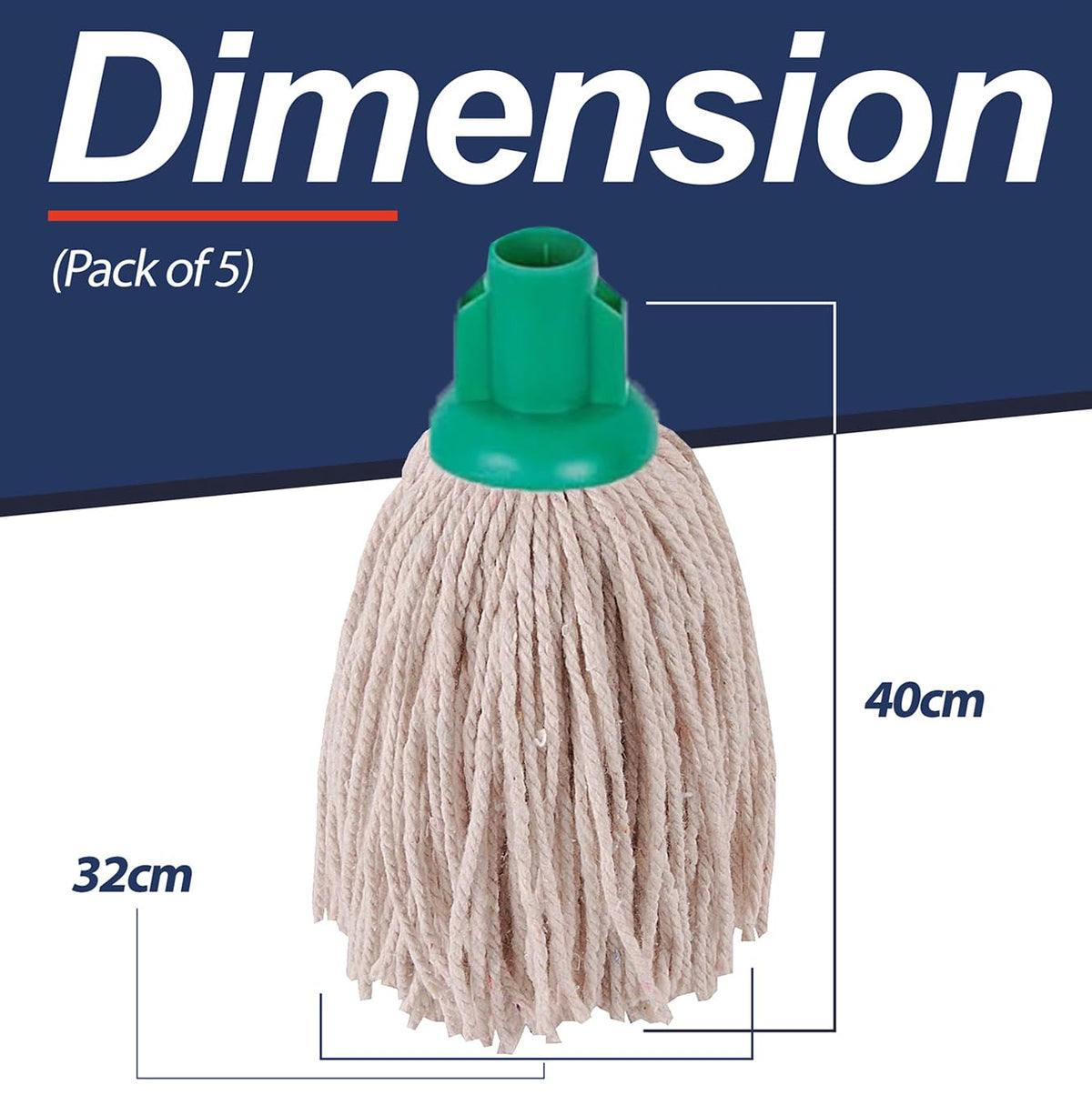 Abbey No.16 Socket Cotton Mop heads Replacement Pack of 5 – Super Absorbent String Mop Universal Screw On Socket - Floor Cleaning Heavy Duty mop head ( Blue )