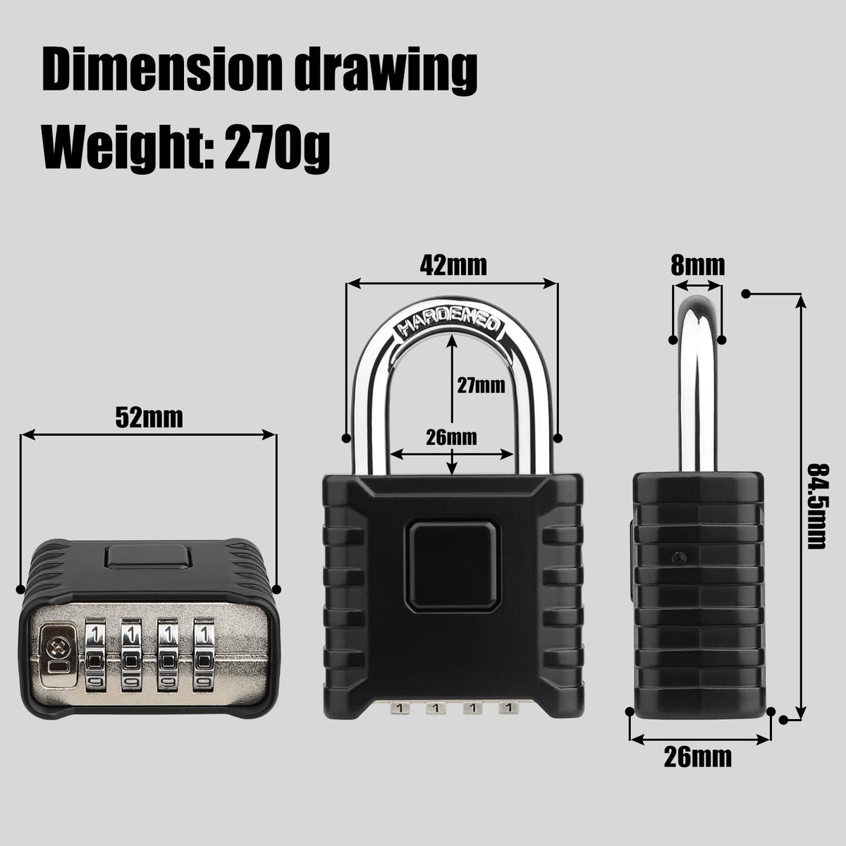 Diyife Large Heavy Duty Combination Padlocks Outdoor, 52mm Weatherproof